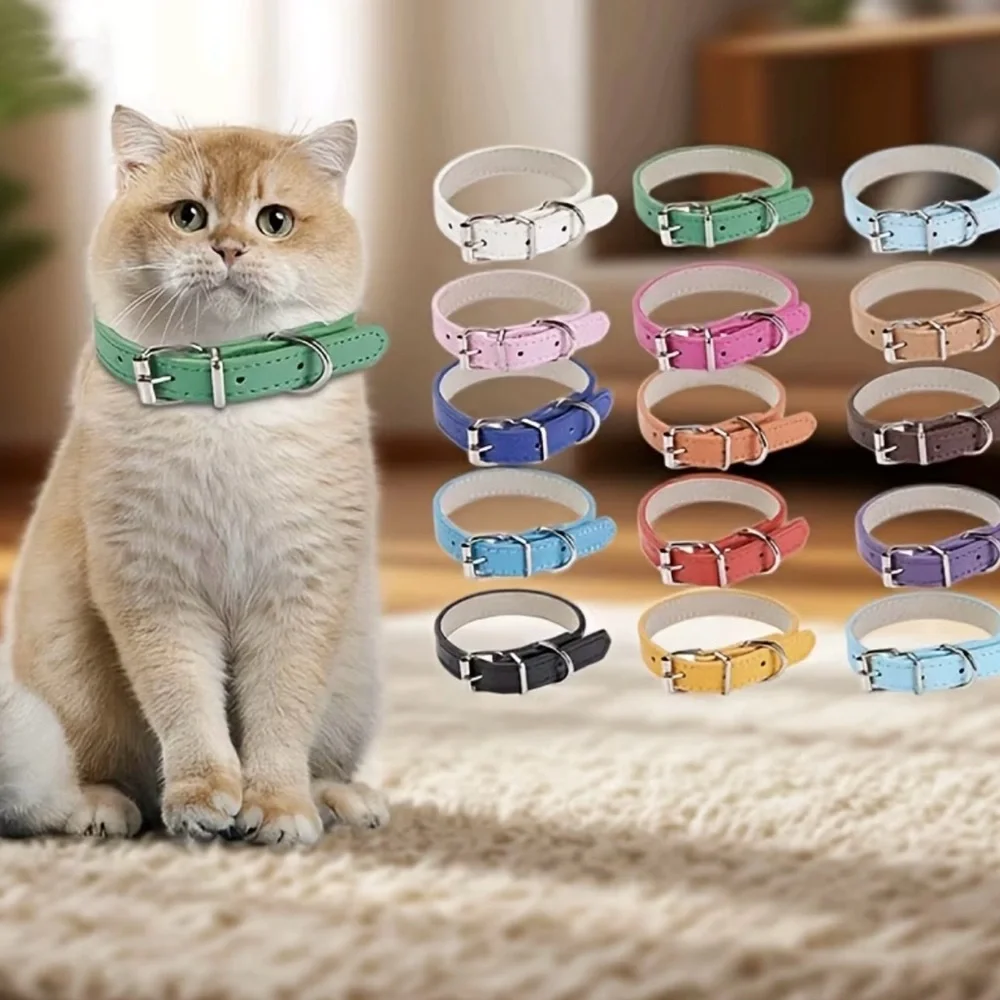 Soft Leather Pet Collar Plain Assorted 🌈 OS fits SM-LG Adjustable